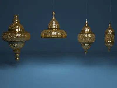 Moroccan Hanging Lamp Collection - Gold Finish Lantern 3D model