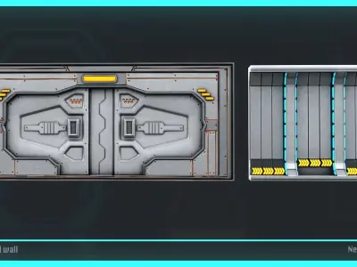 Sci-fi Door and Wall Free 3D model