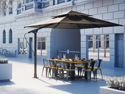 Big set of restaurant of restaurant tables 3D model