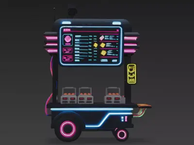 Cyberpunk Street Food Stalls Pack 3D Models Low-poly 3D model