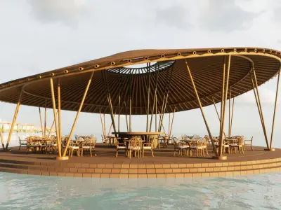 Restaurant bamboo umbrella 3D model