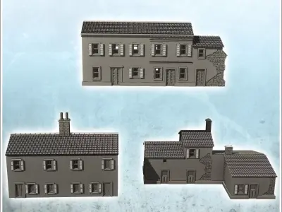 Set of three European houses in plaster and stone with floors 6  3D print model