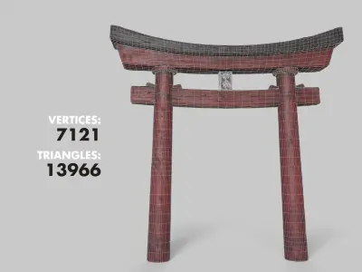 Old Japanese Torii gate Low-poly 3D model