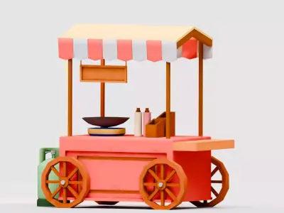 Amusement Park - Food Cart 2 Low-poly 3D model