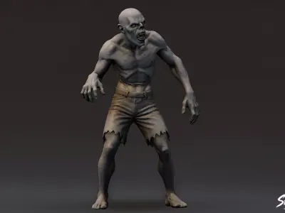 Zombie Statue Shambling Pose Low-poly 3D model
