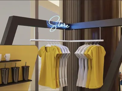 Kiosk clothing rack with sign that says bring me 3D model