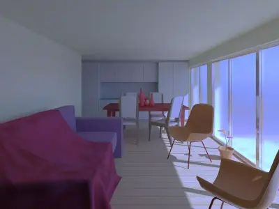 Salon living room with ocean Free 3D model