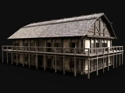 TAVERN ENTERABLE MEDIEVAL HOUSE INN HUT FARM COTTAGE WOODEN AAA Low-poly 3D model