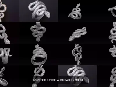 Snake Ring Pendant v3 Hollowed 3D Model Pack