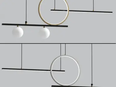 Minimalist Globes with LED Ring Kitchen Island Branch Chandelier 3D model