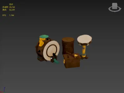 Stylized drum set Low-poly 3D model