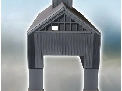 Large hangar with wide windows two-part roof and large access 24 3D print model