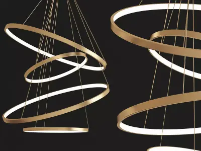 LED Swirl Four Ring Chandelier low poly 3d model Low-poly 3D model