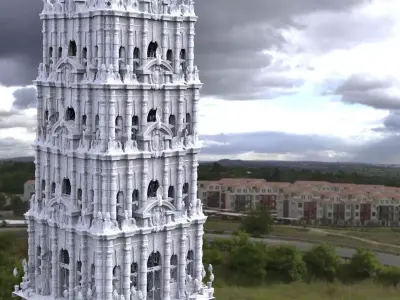 Fantasy architecture Mayan hotel tower fantasy 1  3D model
