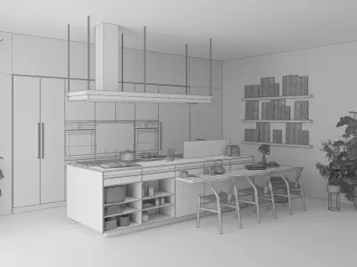 Arclinea Kitchen with Island - Convivium Built-in snack bar 3D model