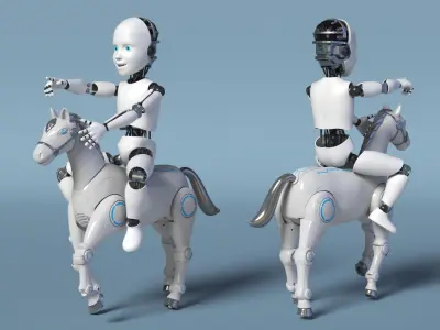  Humanoid Cyborg Child Riding Robotic Horse 