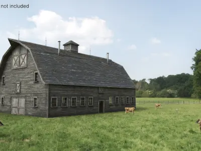  Wooden Livestock Barn and Cow 