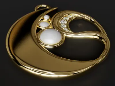 Luxurious 3D Printable Golden Pendant with Pearls 3D print model