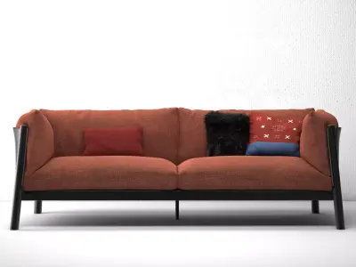 Y S sofa made of wood and leather 3D model