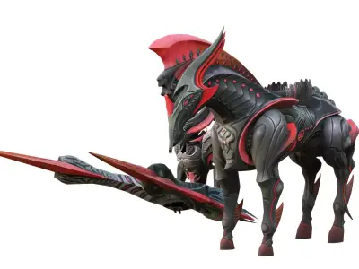 Menacing futuristic armored warrior Low-poly 3D model