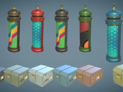 Mailbox newspaper bins and others Low-poly 3D model