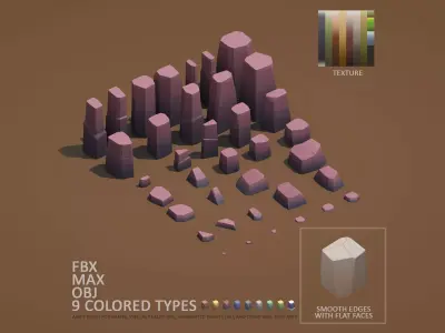 Cartoon Stones Pack1 v2 - Smooth edges with flat faces Low-poly 3D model