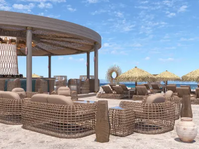 GoldenSand Beach Club Restaurant Bar exterior render ready scene 3D model