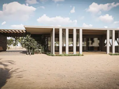 Cabin modern house in middle of desert Low-poly 3D model