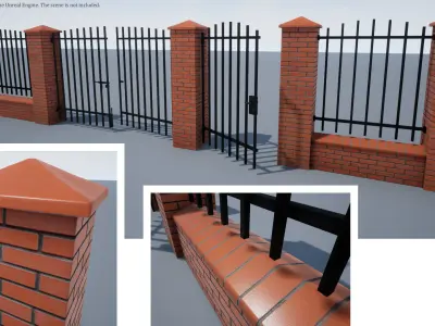 Fence - Brick - Modular Low-poly 3D model