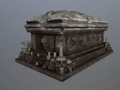 tomb 1 coffin with skulls Low-poly 3D model