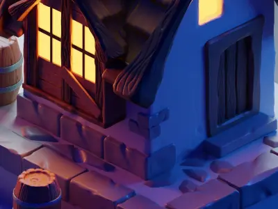 low poly Gameasset2 lego house with barrels 3D model