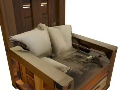 Rustic Wooden Armchair with Cushions Low-poly 3D model
