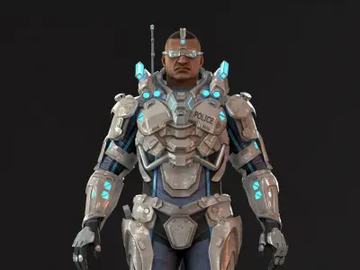 Cyborg Cop Low-poly 3D model