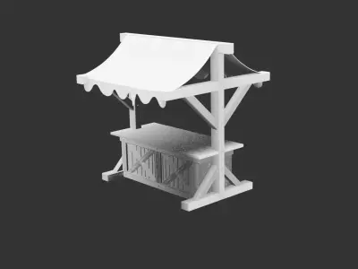Medieval Wooden Market Stall for 3D print Low-poly 3D model