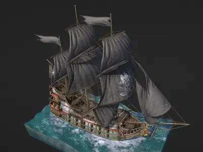 Stylish warship pirate ship Low-poly 3D model