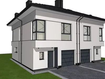 Two Unit Residential House 3D Model  Modern Semi-Detached  3D model