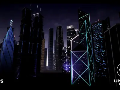 SkyScrapers  High Rise Buildings Modular Asset Pack Low-poly 3D model