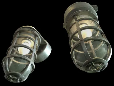 Industrial Cage Light Collection Game Ready PBR Textures Low-poly 3D model