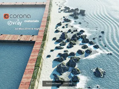 Bay with rocks-waves- pier- sand plus HQ textures 3D Model Pack