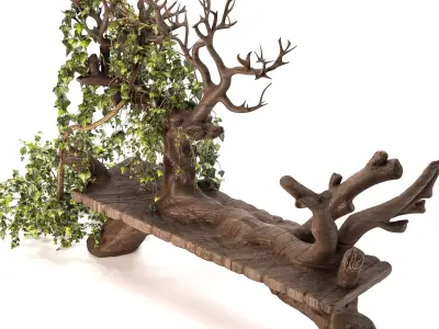 Wooden bench with English ivy 3D model
