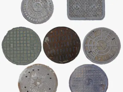 Korean style 7 manhole set 3D model