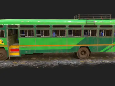 Msrtc Bus V1 Old Dark green Light green Low-poly 3D model