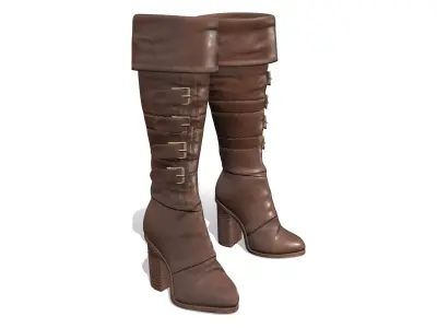 Brown Leather High Heel Elf Boots Low-poly 3D model