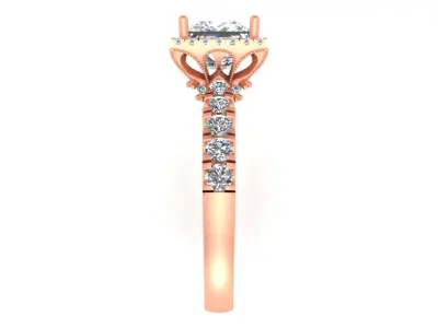 Princess-Cut Halo Diamond Engagement Ring 3D print model