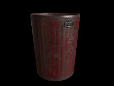 Old Red Trashcan Low-poly 3D model