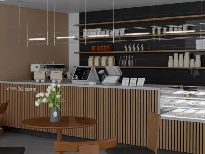 Modern coffee shop interior coffee bar scene Low-poly 3D model