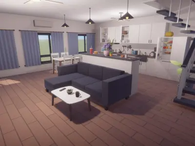 Low Poly House Interior and Exterior Low-poly 3D model