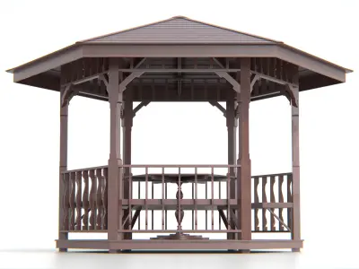 Thai Style Hexagonal Wooden Pergola Gazebo Low-poly 3D model