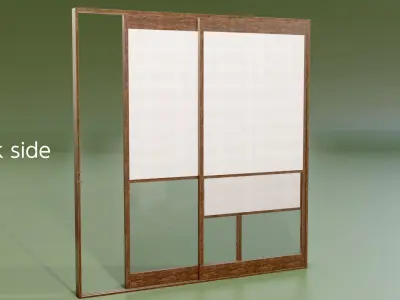 Japanese Shoji with glass window to see the snow Low-poly 3D model