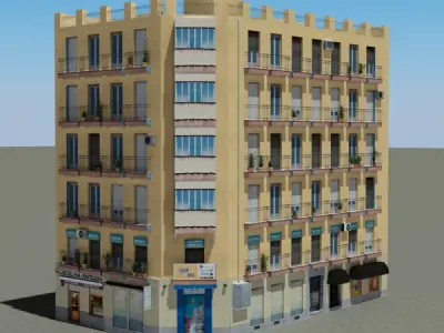 Building with balconies and windows Low-poly 3D model